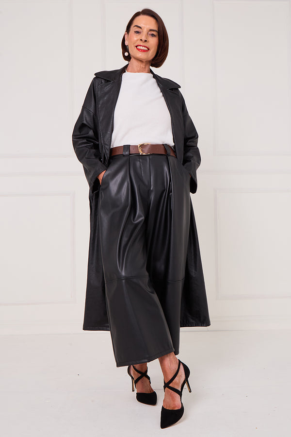Piero PU long coat in black