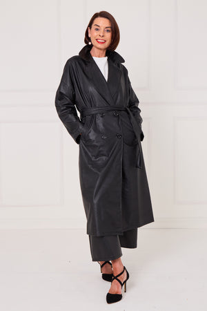 Piero PU long coat in black