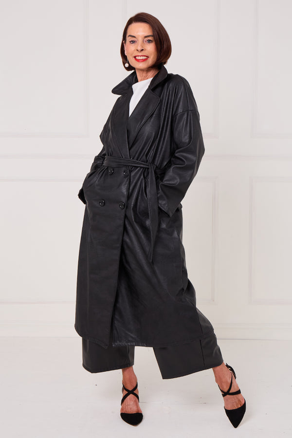 Piero PU long coat in black