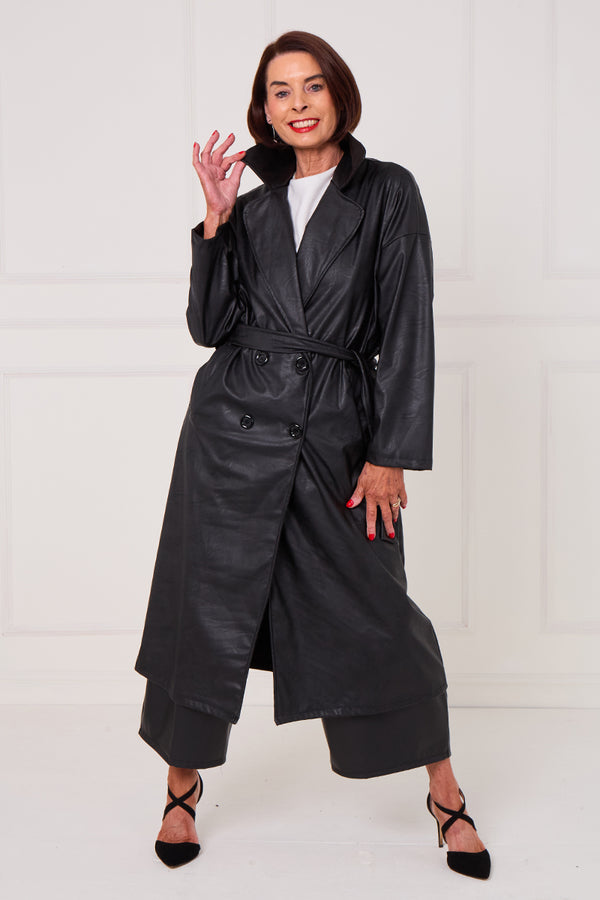 Piero PU long coat in black