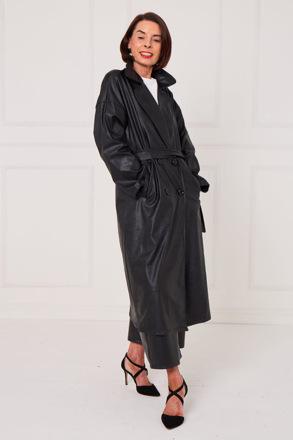 Piero PU long coat in black