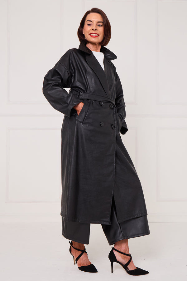 Piero PU long coat in black