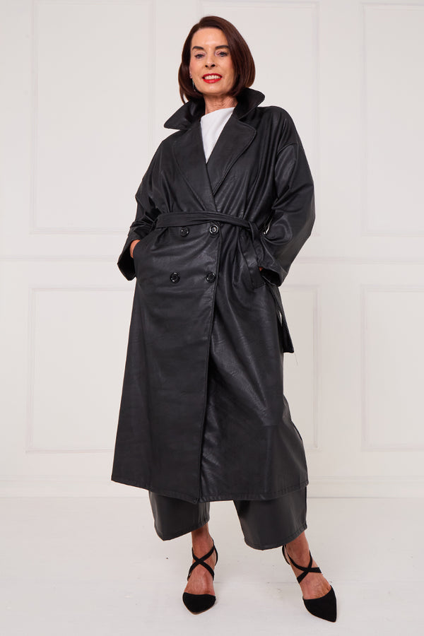 Piero PU long coat in black