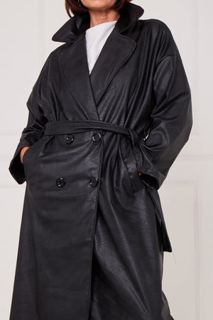 Piero PU long coat in black