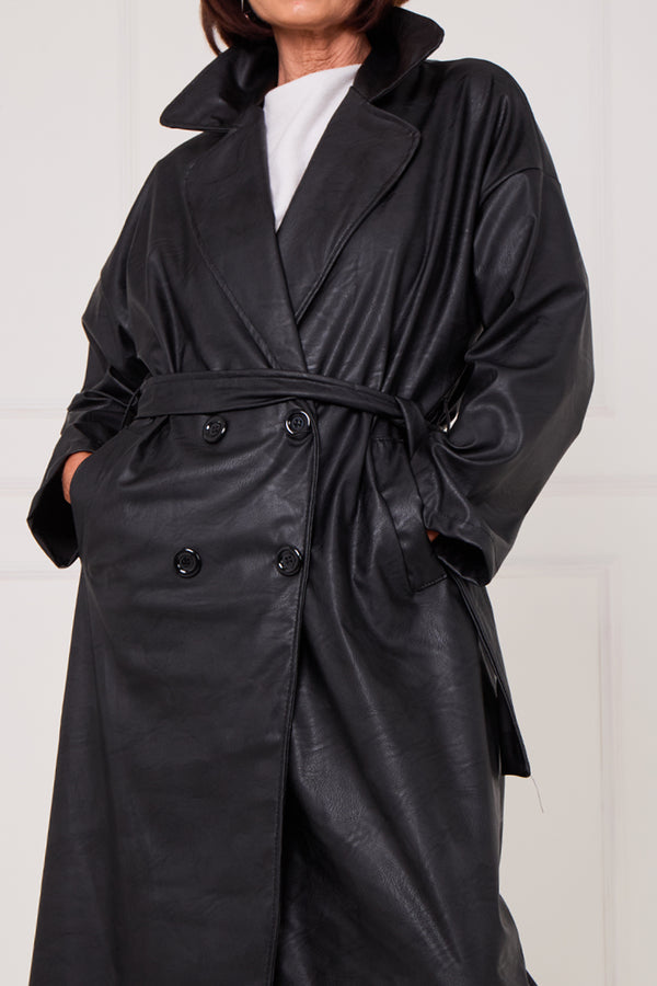 Piero PU long coat in black