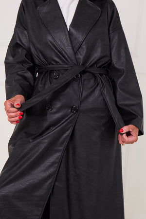 Piero PU long coat in black
