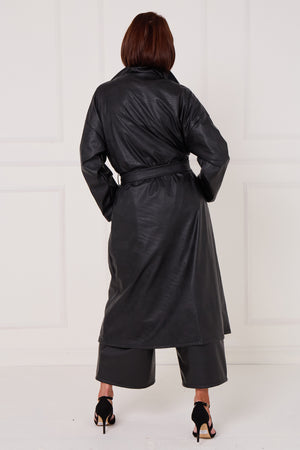 Piero PU long coat in black