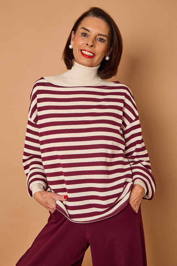 Marlo top in mulberry and beige