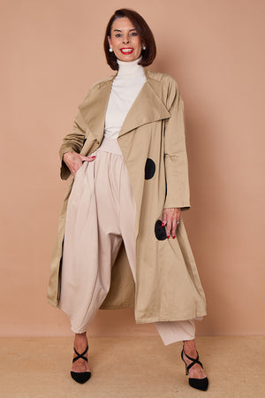 Ditsy long trench coat in beige