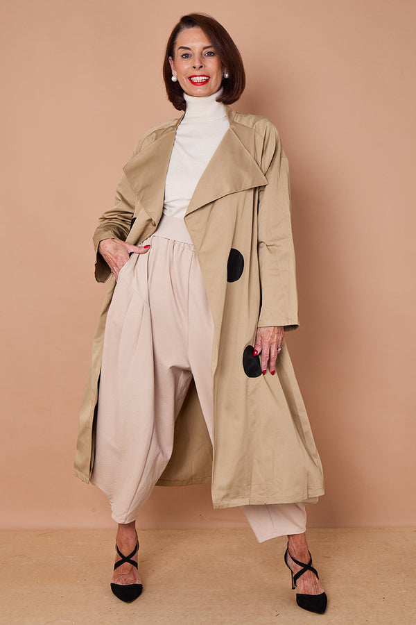 Ditsy long trench coat in beige