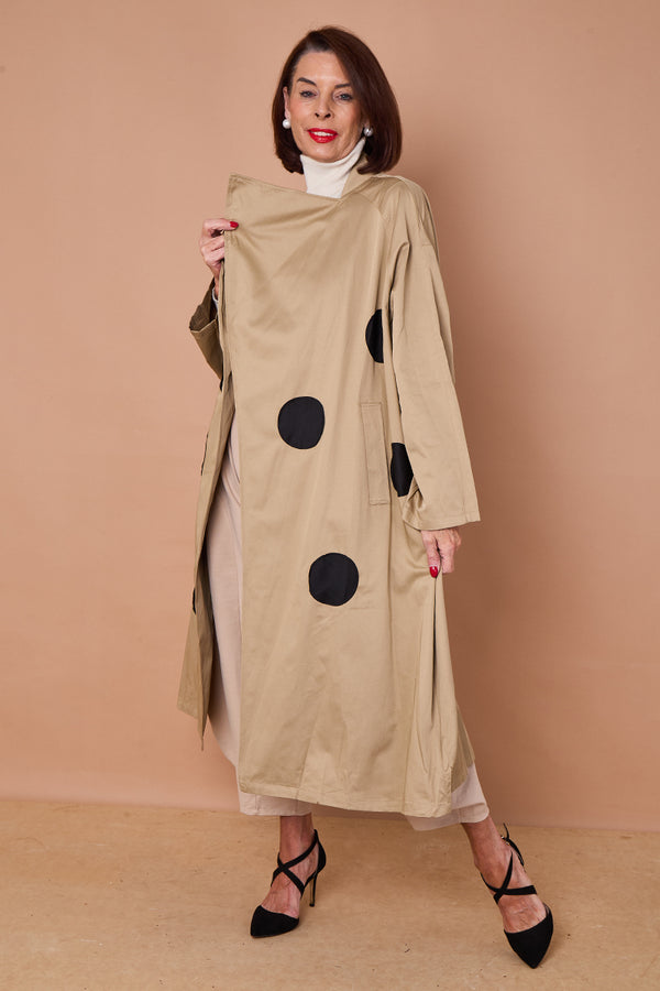 Ditsy long trench coat in beige