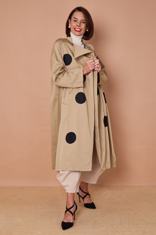 Ditsy long trench coat in beige