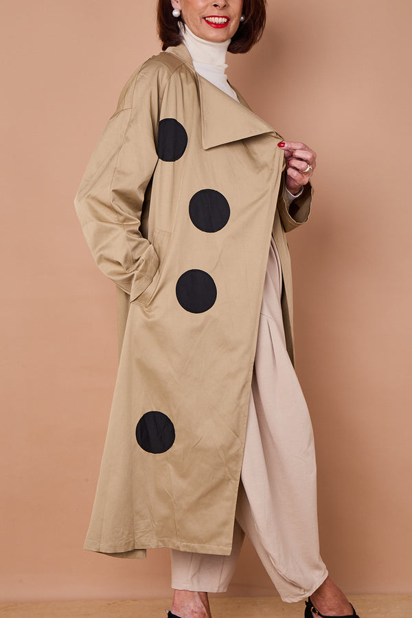 Ditsy long trench coat in beige