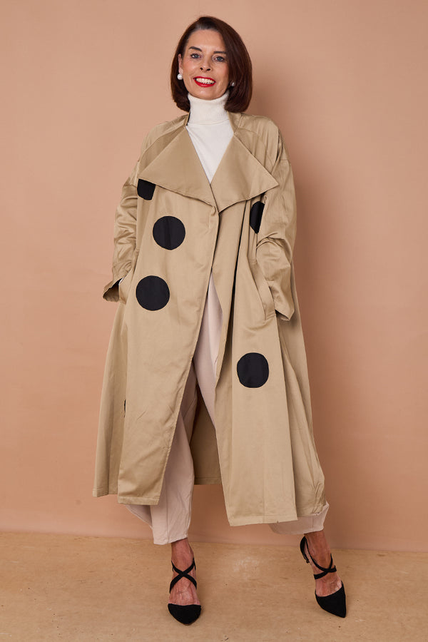 Ditsy long trench coat in beige