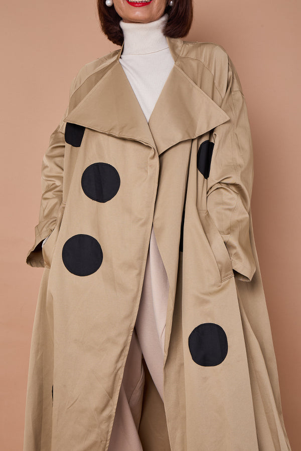 Ditsy long trench coat in beige