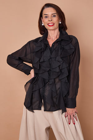 Coco ruffle shirt in black