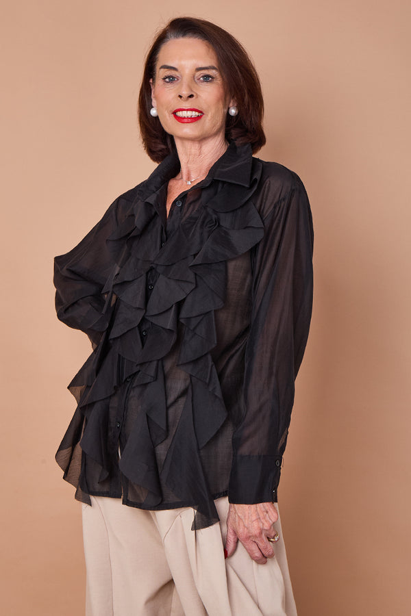Coco ruffle shirt in black