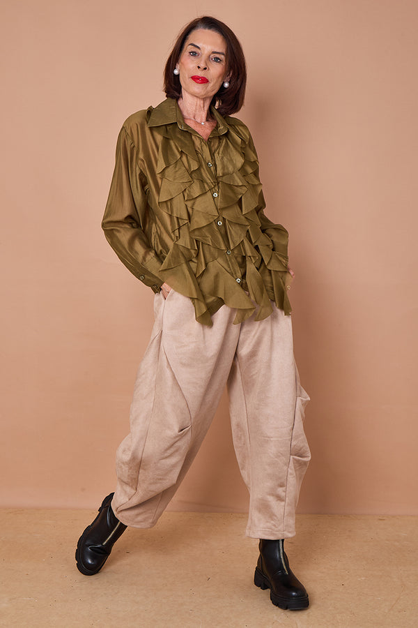 Coco ruffle shirt in olive green