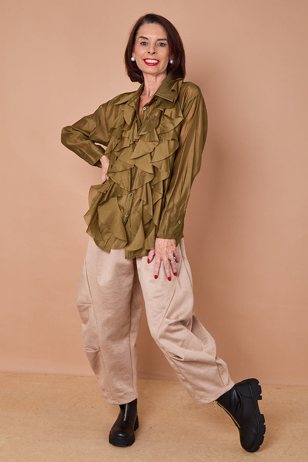 Coco ruffle shirt in olive green