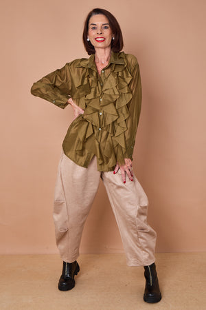 Coco ruffle shirt in olive green