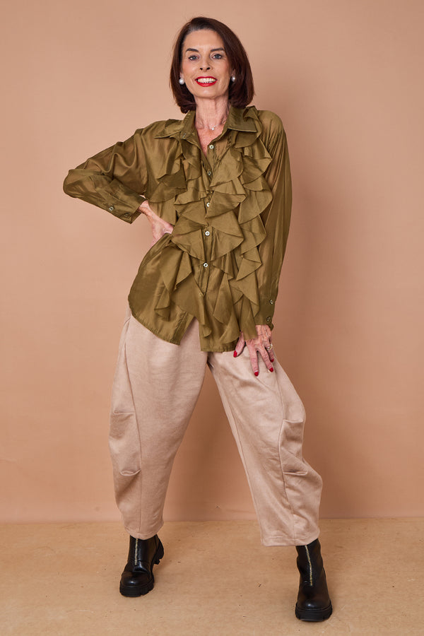 Coco ruffle shirt in olive green