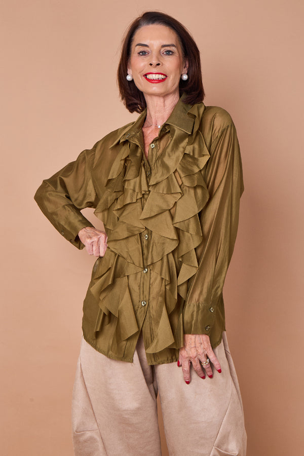 Coco ruffle shirt in olive green