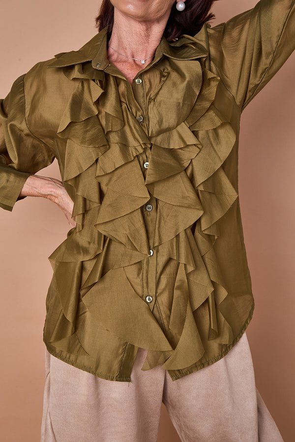 Coco ruffle shirt in olive green