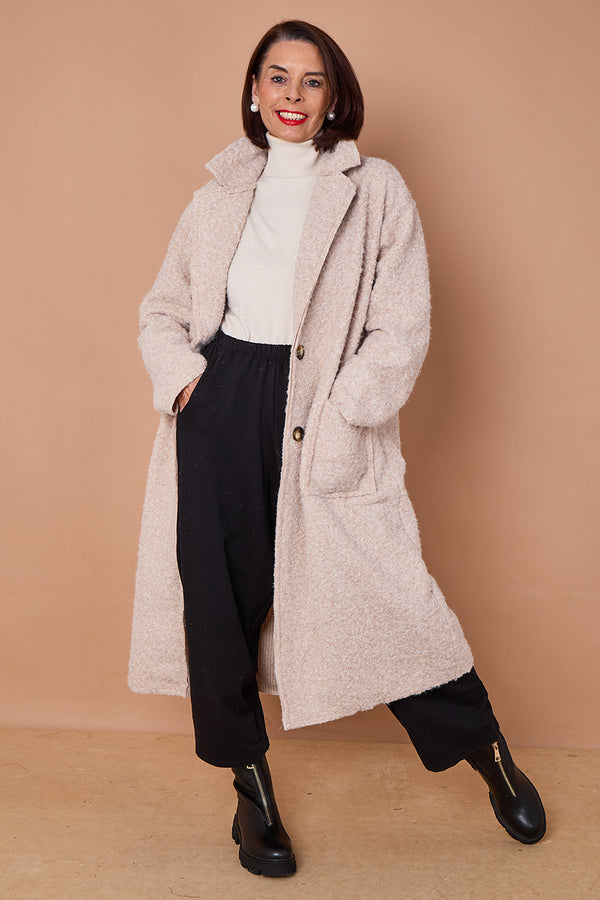 Athena Long Sleeve Duster Coat in stone