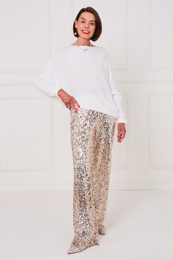 Monroe embellished diamante trousers in gold