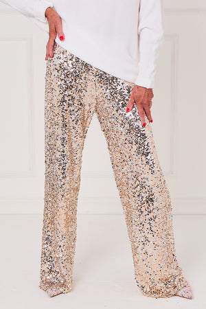 Monroe embellished diamante trousers in gold