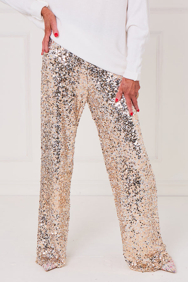 Monroe embellished diamante trousers in gold