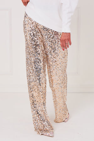 Monroe embellished diamante trousers in gold