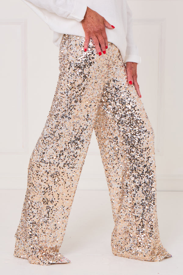 Monroe embellished diamante trousers in gold