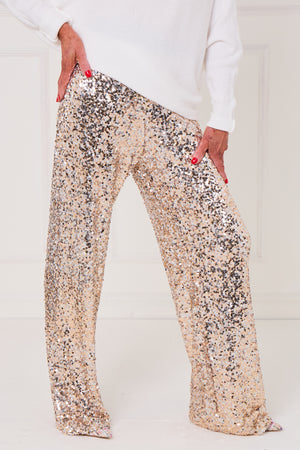 Monroe embellished diamante trousers in gold