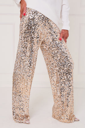 Monroe embellished diamante trousers in gold
