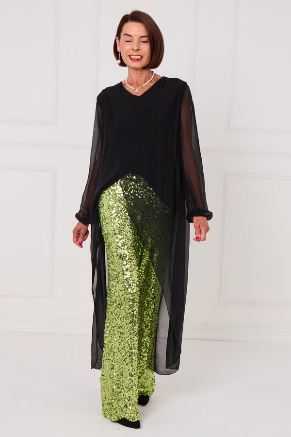Monroe embellished diamante trousers in emerald green