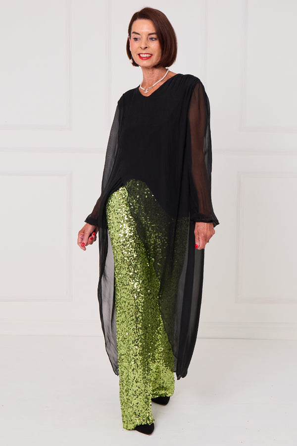 Monroe embellished diamante trousers in emerald green