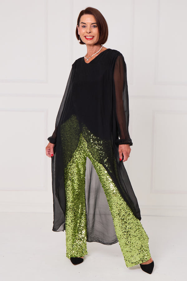 Monroe embellished diamante trousers in emerald green