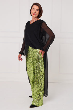 Monroe embellished diamante trousers in emerald green
