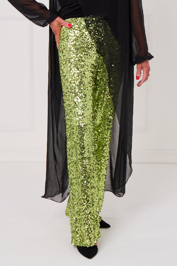 Monroe embellished diamante trousers in emerald green