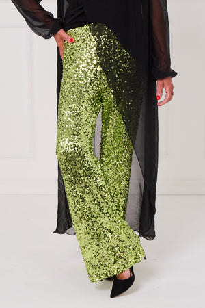 Monroe embellished diamante trousers in emerald green