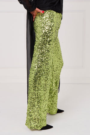 Monroe embellished diamante trousers in emerald green