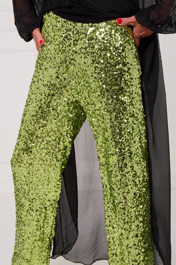 Monroe embellished diamante trousers in emerald green
