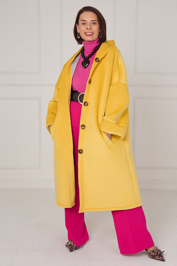 Alberto hooded long coat in Yellow Sorbet