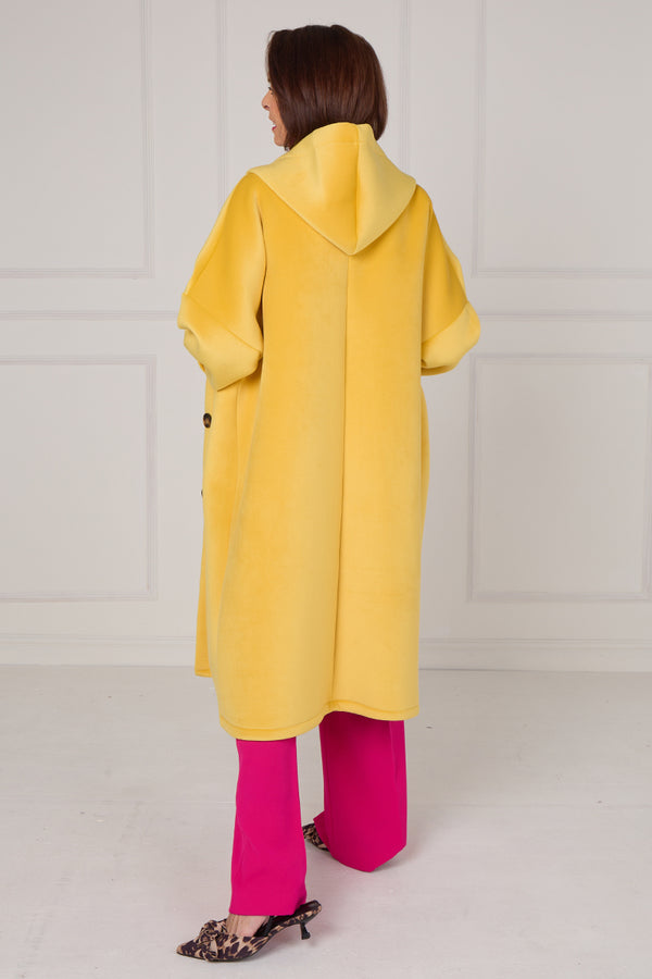 Alberto hooded long coat in Yellow Sorbet