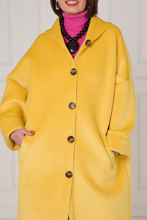 Alberto hooded long coat in Yellow Sorbet