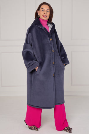 Alberto hooded long coat in navy