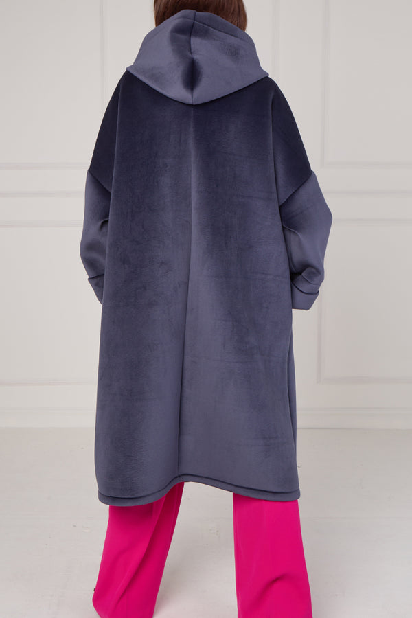 Alberto hooded long coat in navy