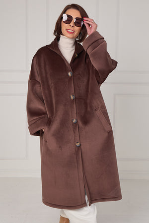 Alberto hooded long coat in Chocolate