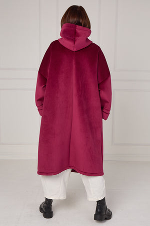 Alberto hooded long coat in mulberry